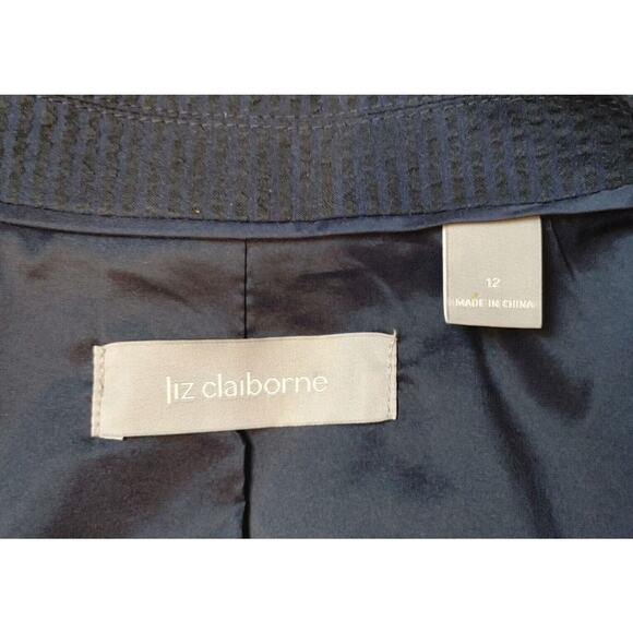 LIZ CLAIBORNE Womens 12 Navy Blazer Seersucker Lightweight Summer Jacket Coat - Picture 3 of 4